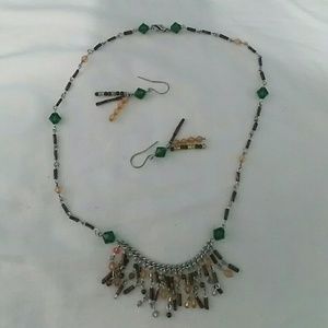 Green and brown fall earring and necklace set